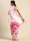 Dazzling Semi Linen Pink & Off White Butta Printed Embroidery Saree SLPE11