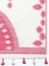 Dazzling Semi Linen Pink & Off White Butta Printed Embroidery Saree SLPE11