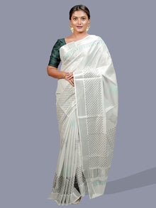  Womens Kerala Tissue Printed Silver Jari Border Saree OKS28 Onam Collection