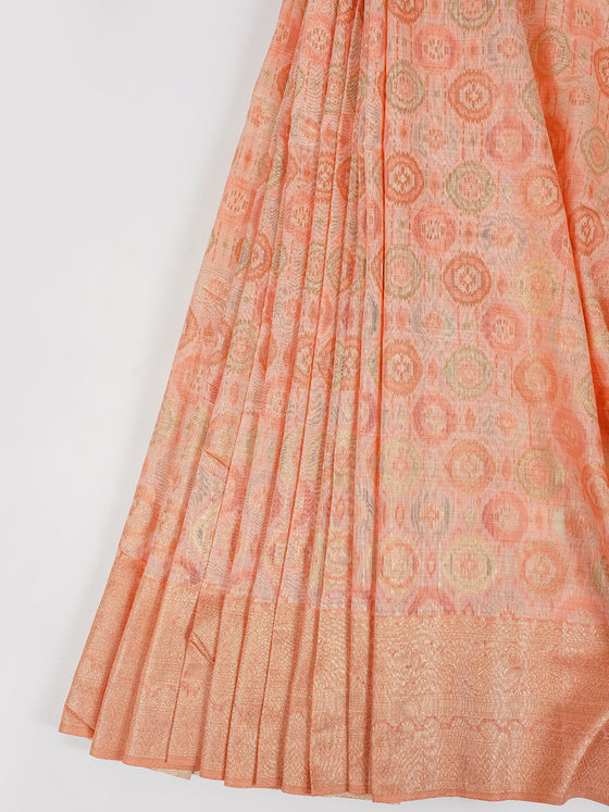 Stylish Light Orange & Pink Semi Kora Cotton Saree SK77