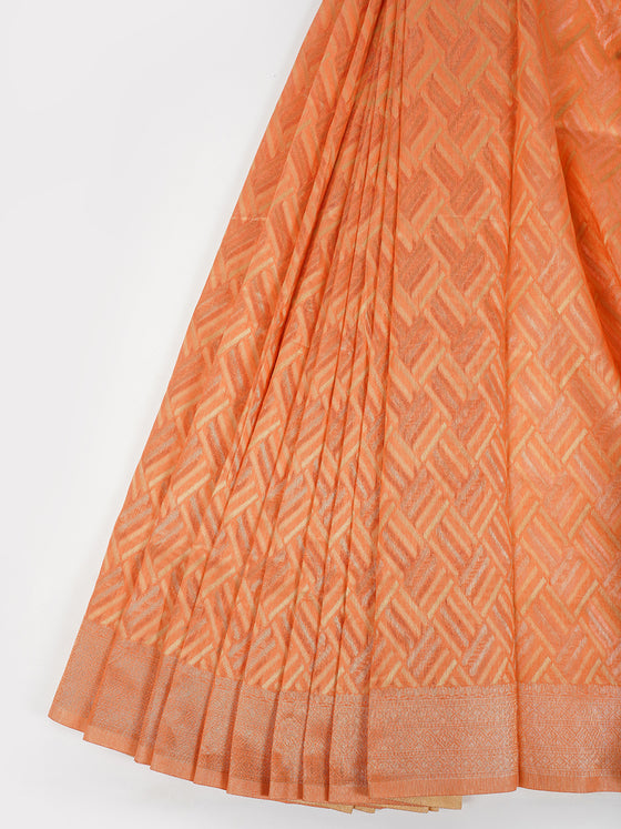 Stylish Orange Semi Kora Cotton Saree SK70