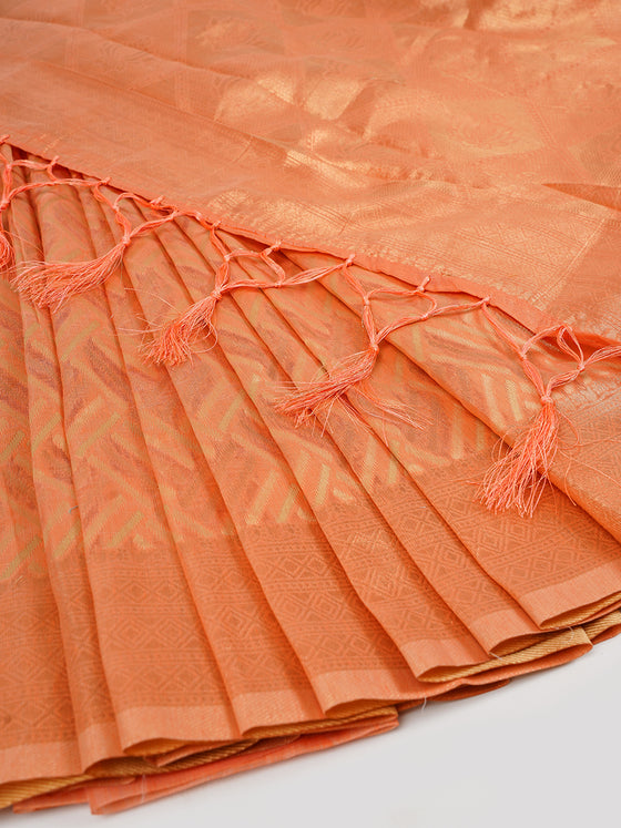 Stylish Orange Semi Kora Cotton Saree SK70