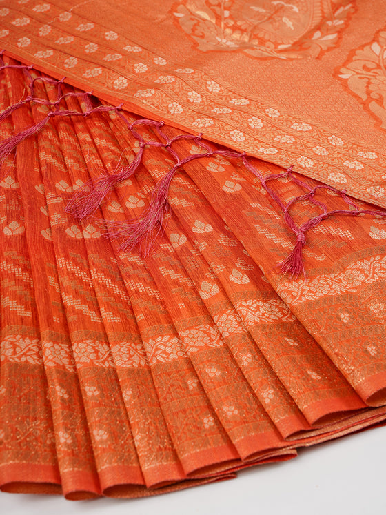 Semi Kora Cotton Orange Colour Saree SK68