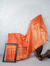 Stylish Flower Design Orange & Sandal Semi Kora Cotton Saree SK78