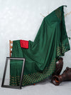 Semi Tussar Flower Embroidery Dark Green Colour Saree ST83