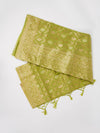 Stylish Flower Design Green & Sandal Semi Kora Cotton Saree SK72