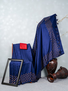  Semi Tussar Flower Embroidery Navy Colour Saree ST82